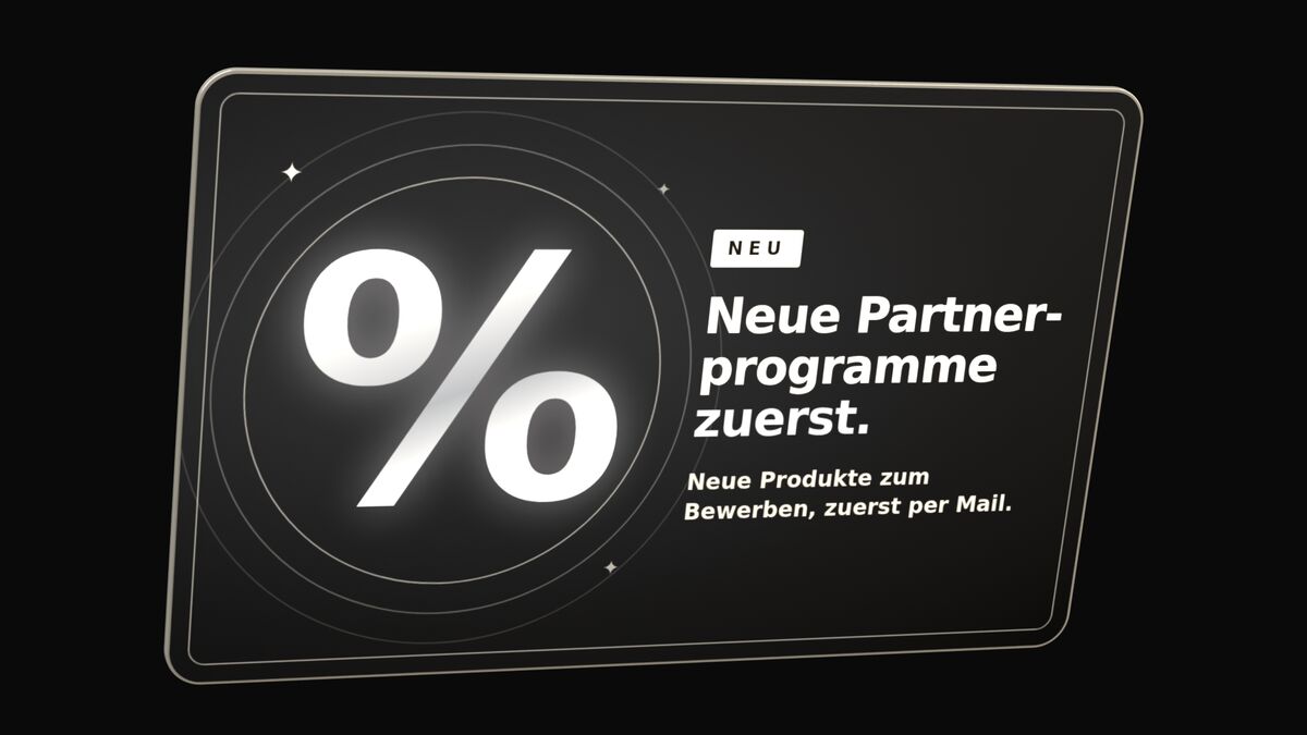 Karte mit großem Prozentzeichen und dem Text: Neue Partnerprogramme zuerst
